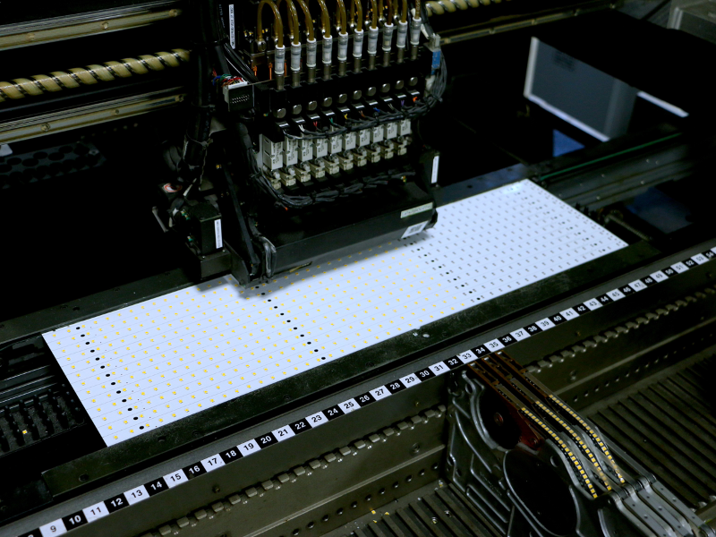SMT line placing LEDs on aluminium PCBs at NBlite
